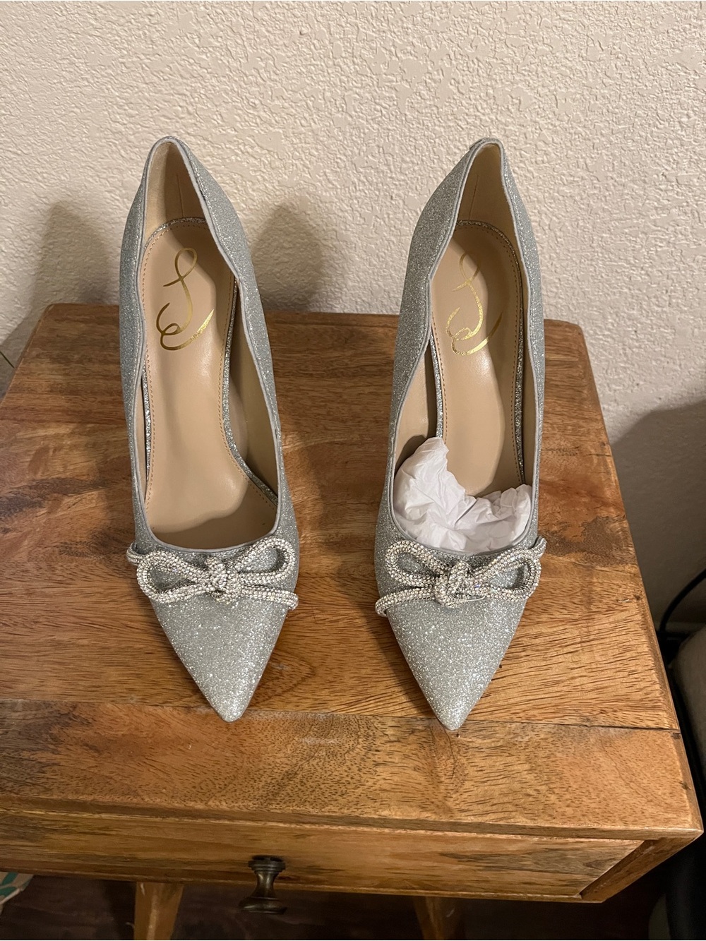 Sam Edelman Silver Glitter Deela Pointed-Toe Bow Pumps